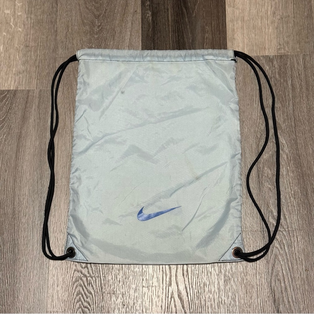 Nike Gray Drawstring Bag with Blue Logo